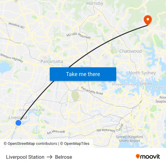 Liverpool Station to Belrose map