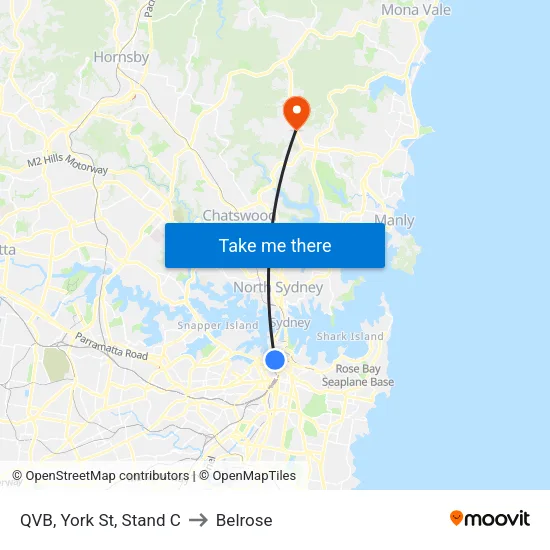 QVB, York St, Stand C to Belrose map