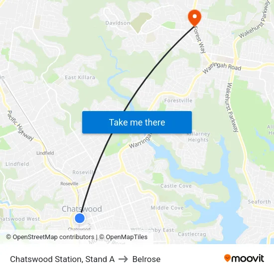 Chatswood Station, Stand A to Belrose map