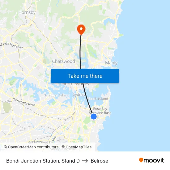 Bondi Junction Station, Stand D to Belrose map