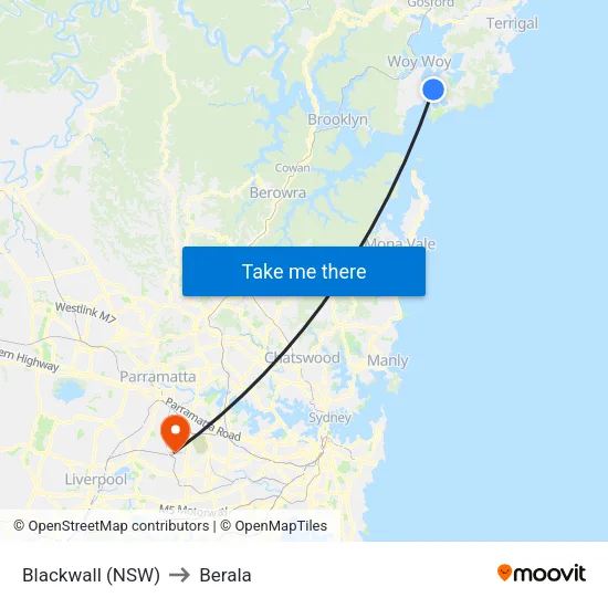 Blackwall (NSW) to Berala map