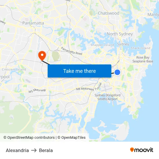 Alexandria to Berala map