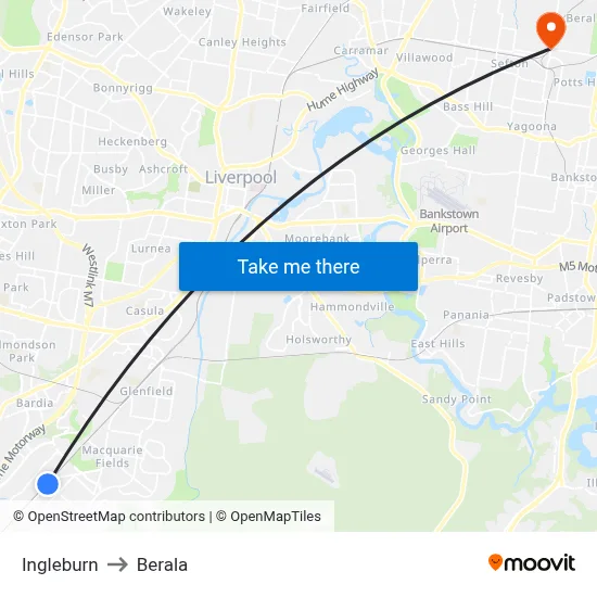 Ingleburn to Berala map
