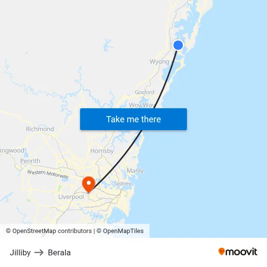 Jilliby to Berala map