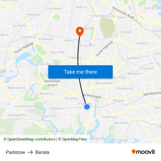 Padstow to Berala map