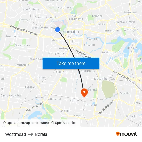 Westmead to Berala map