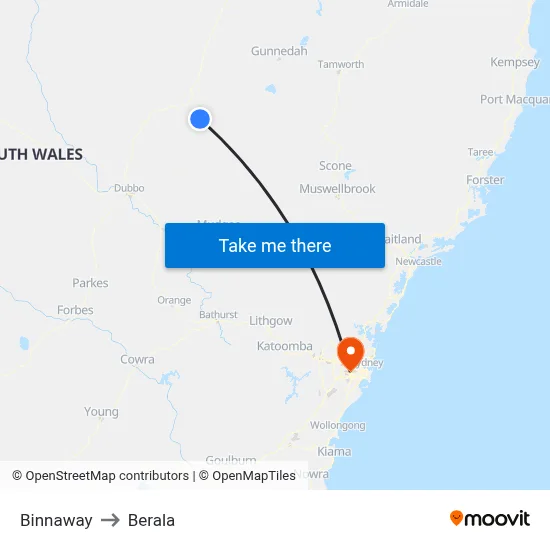 Binnaway to Berala map