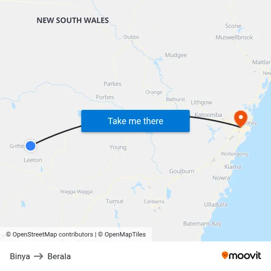 Binya to Berala map