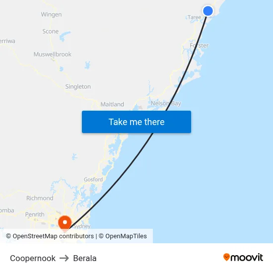 Coopernook to Berala map