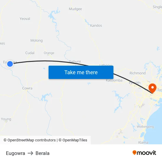 Eugowra to Berala map