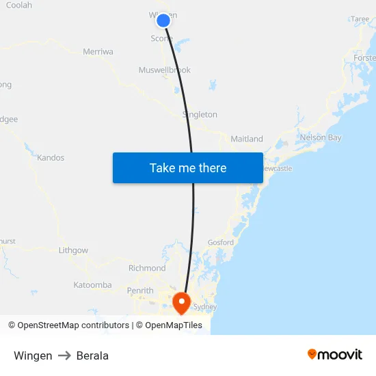 Wingen to Berala map