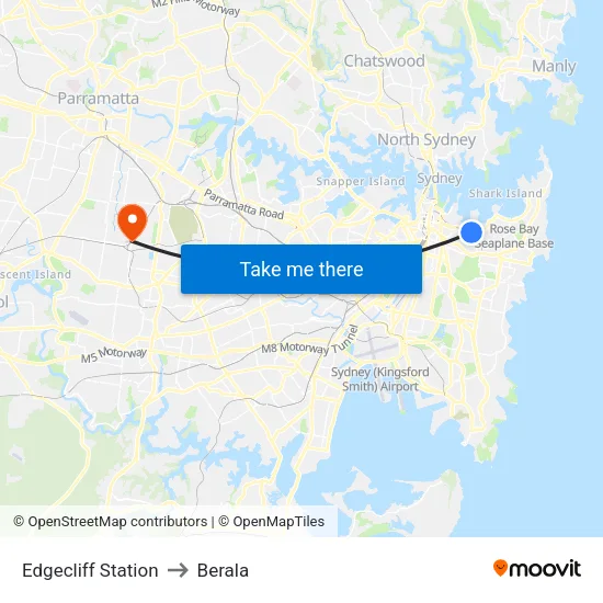Edgecliff Station to Berala map