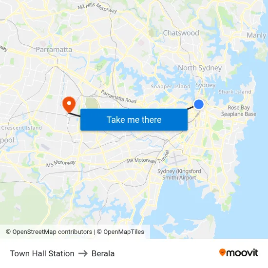 Town Hall Station to Berala map