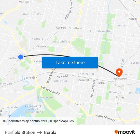 Fairfield Station to Berala map