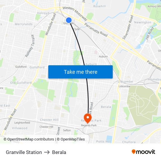 Granville Station to Berala map