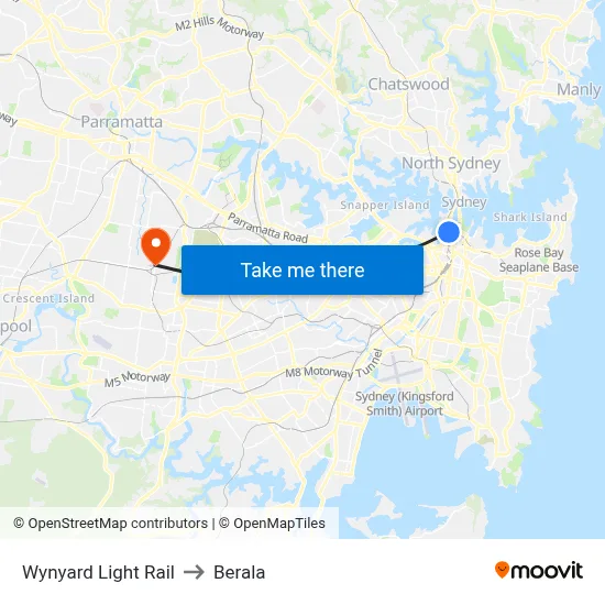 Wynyard Light Rail to Berala map