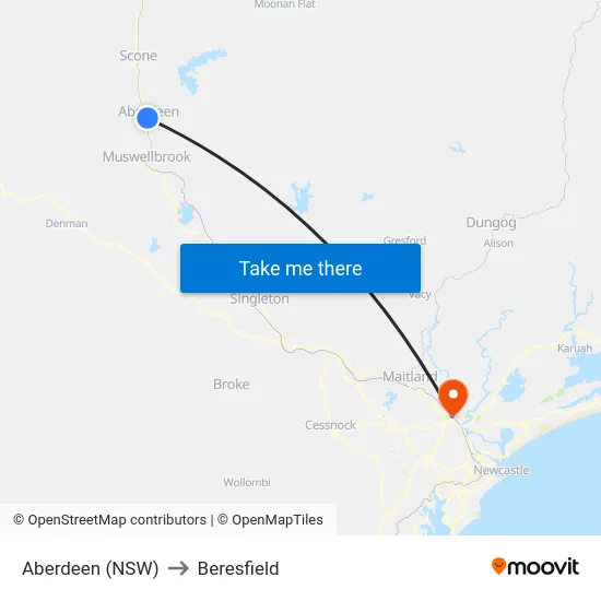 Aberdeen (NSW) to Beresfield map
