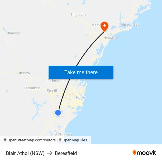 Blair Athol (NSW) to Beresfield map