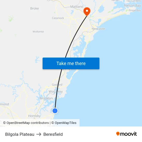 Bilgola Plateau to Beresfield map