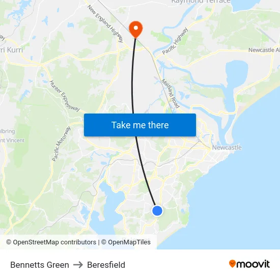 Bennetts Green to Beresfield map