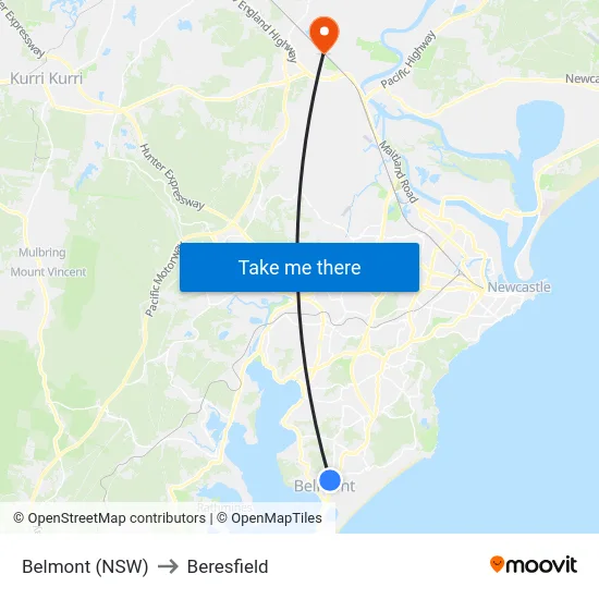 Belmont (NSW) to Beresfield map