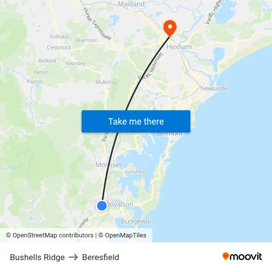 Bushells Ridge to Beresfield map