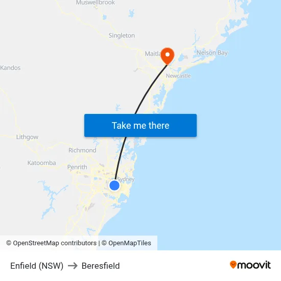Enfield (NSW) to Beresfield map