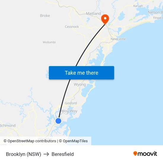 Brooklyn (NSW) to Beresfield map