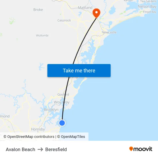 Avalon Beach to Beresfield map