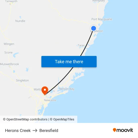 Herons Creek to Beresfield map