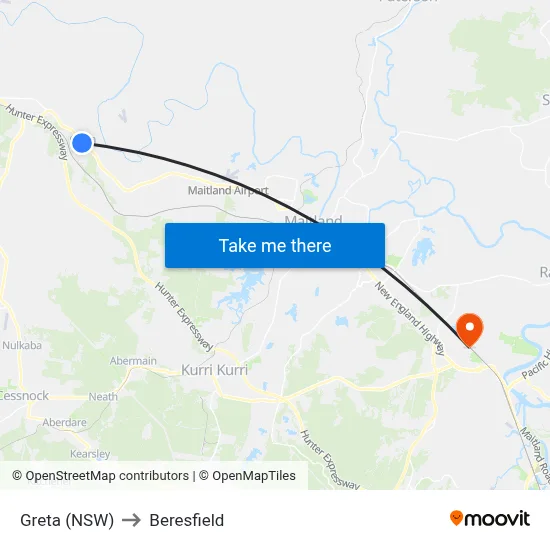 Greta (NSW) to Beresfield map