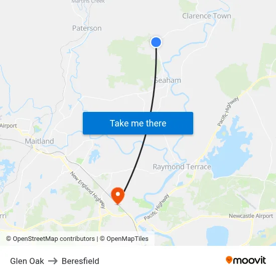 Glen Oak to Beresfield map