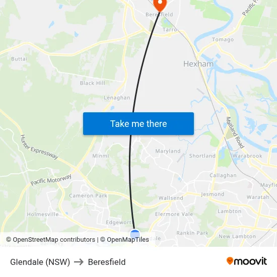 Glendale (NSW) to Beresfield map