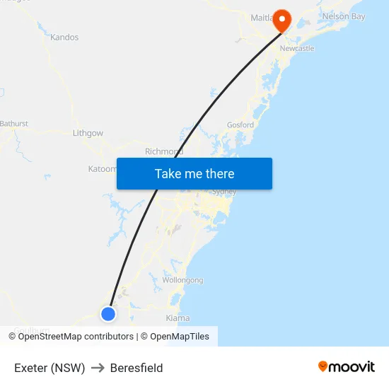 Exeter (NSW) to Beresfield map
