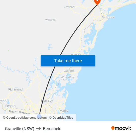 Granville (NSW) to Beresfield map