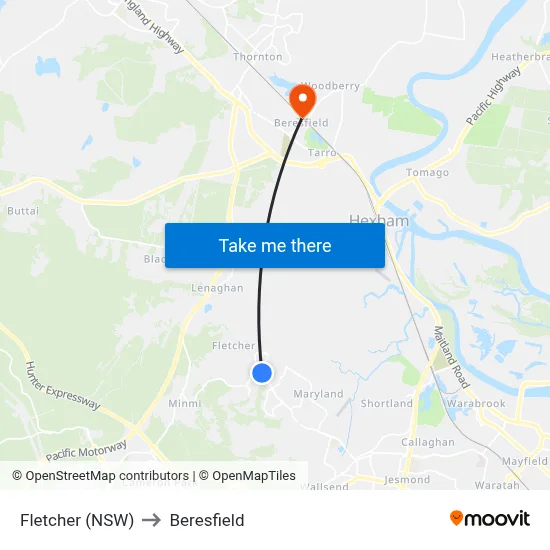 Fletcher (NSW) to Beresfield map