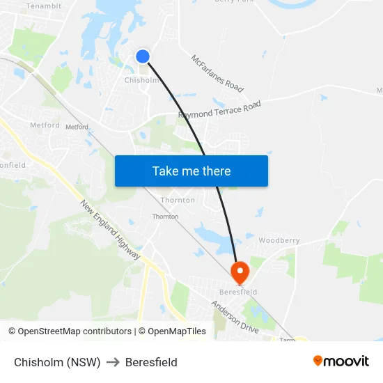 Chisholm (NSW) to Beresfield map