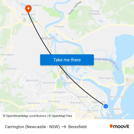Carrington (Newcastle - NSW) to Beresfield map