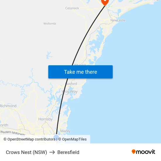 Crows Nest (NSW) to Beresfield map