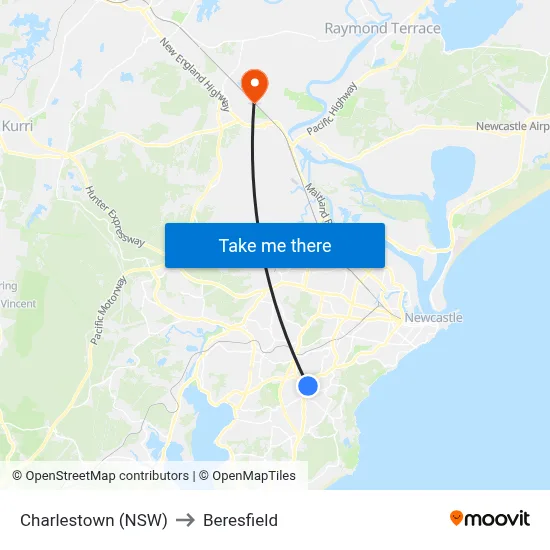 Charlestown (NSW) to Beresfield map