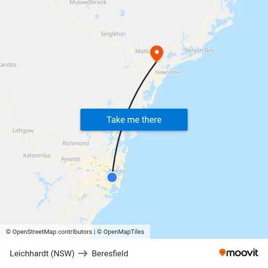 Leichhardt (NSW) to Beresfield map