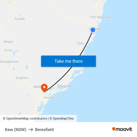 Kew (NSW) to Beresfield map