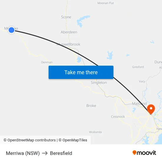 Merriwa (NSW) to Beresfield map