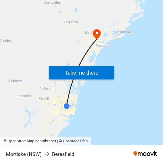 Mortlake (NSW) to Beresfield map