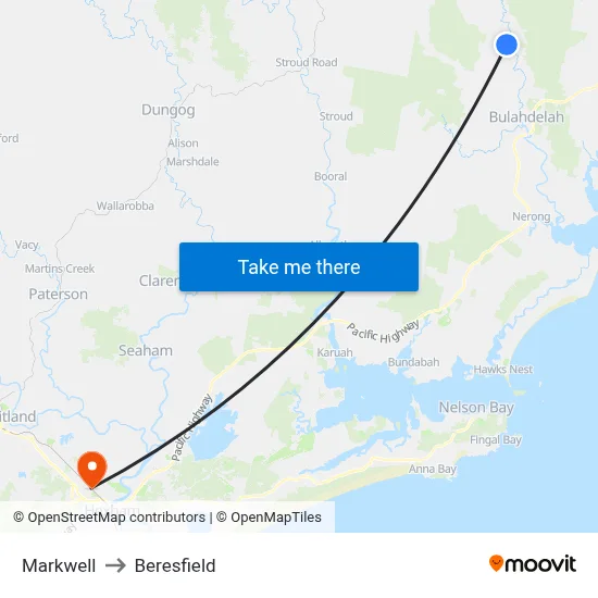 Markwell to Beresfield map