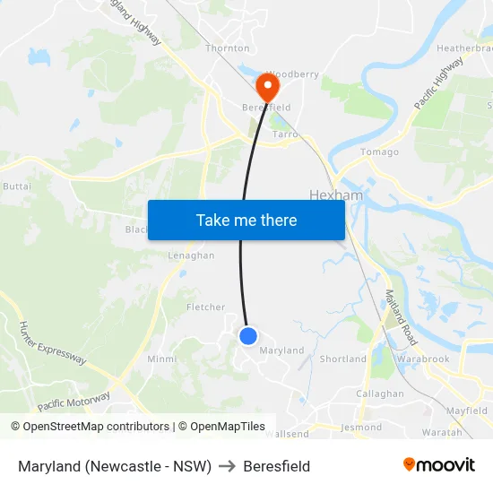 Maryland (Newcastle - NSW) to Beresfield map