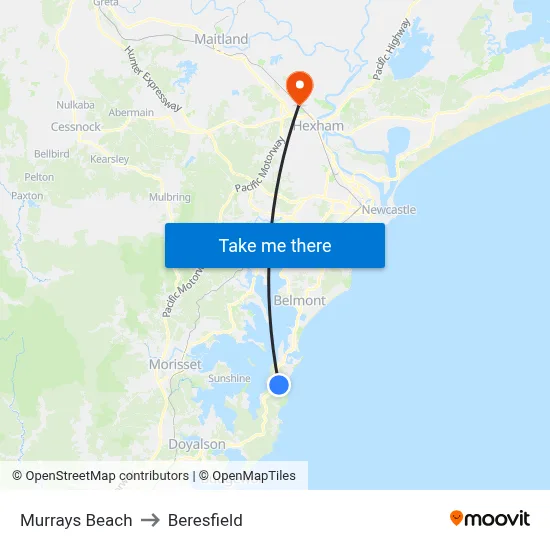 Murrays Beach to Beresfield map