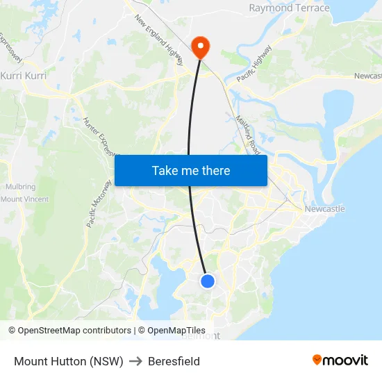 Mount Hutton (NSW) to Beresfield map