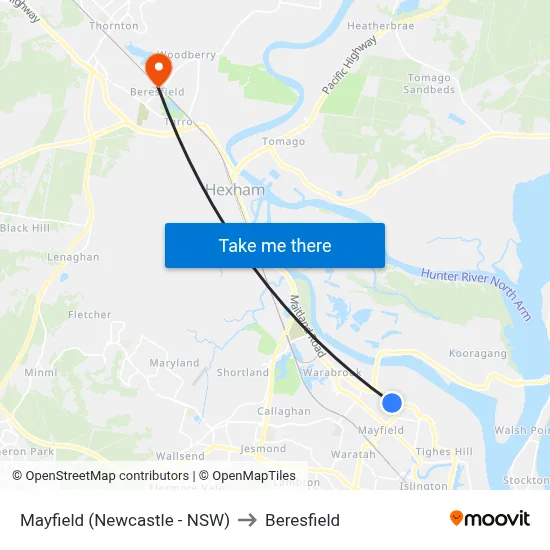 Mayfield (Newcastle - NSW) to Beresfield map