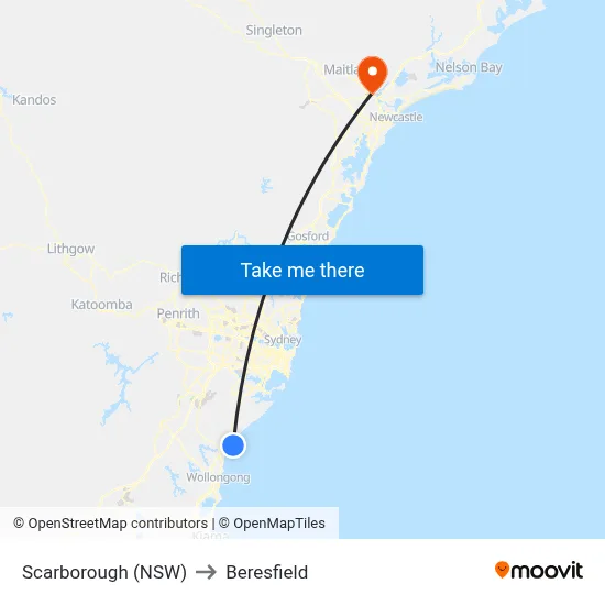 Scarborough (NSW) to Beresfield map